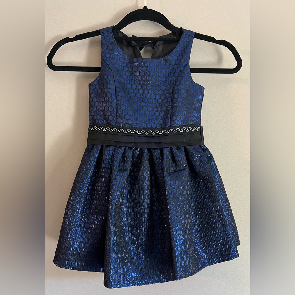 Bonnie Jean Girls Blue Black Bow Back Party Dress Size 4